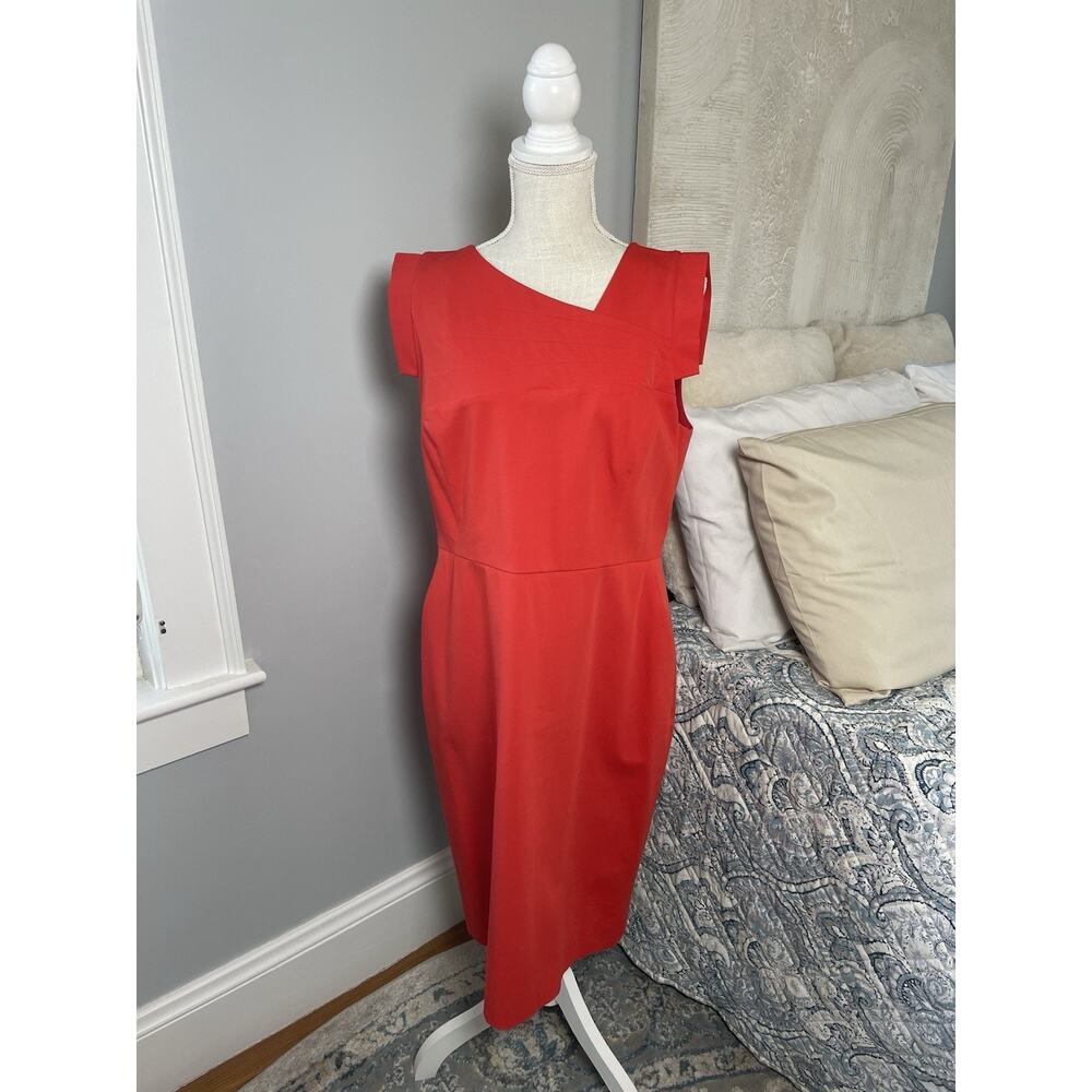 J. Crew Size 14 Origami Sheath Dress Red Romantic Sleeveless Knee-Length Classic